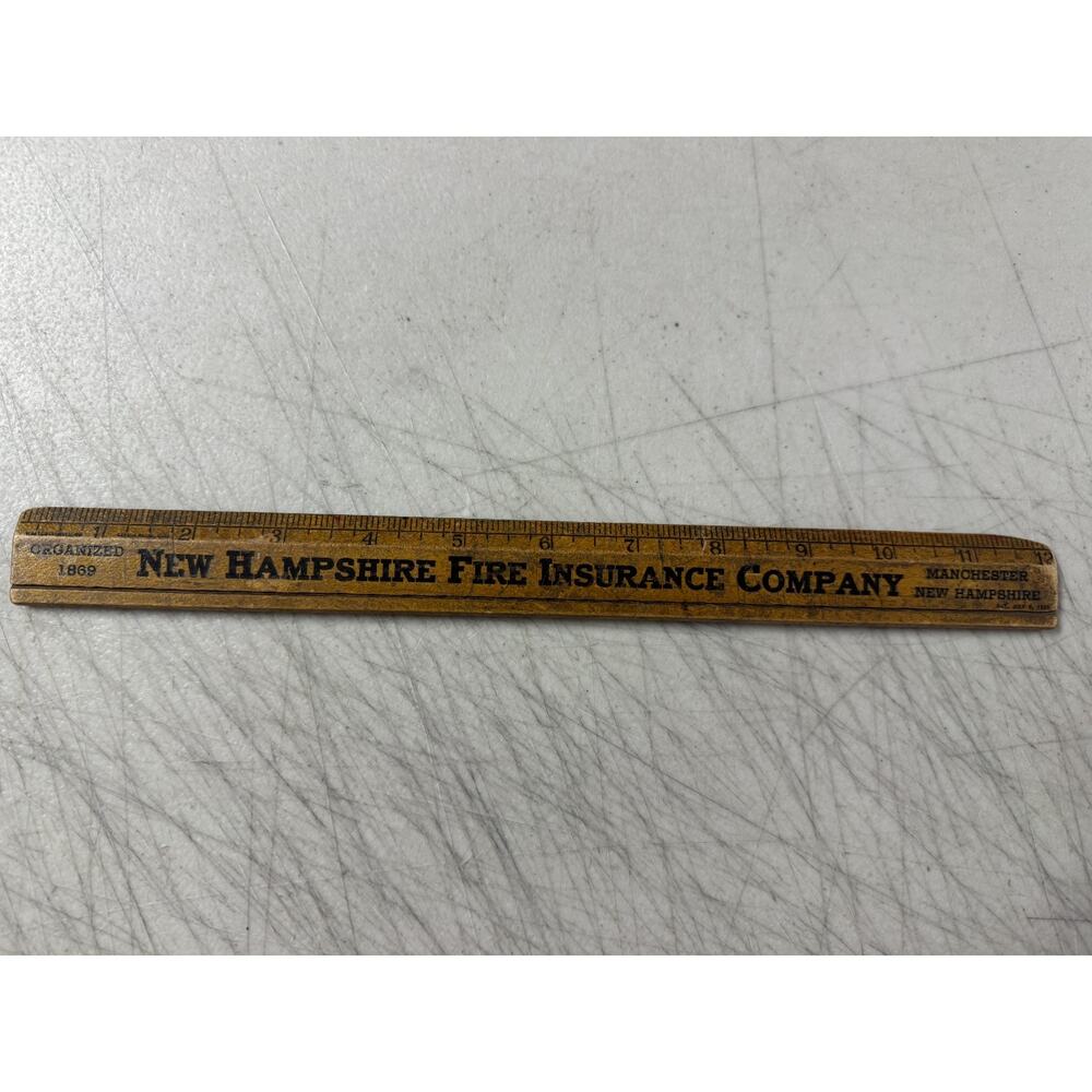 Vintage New Hampshire Fire Insurance Company Advertising 12" Wood Ruler